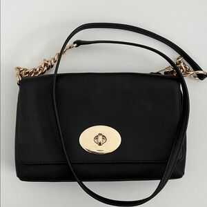 Coach Black Leather Shoulder Bag with Gold Chain
